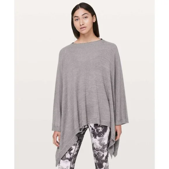 Lululemon Cashmere Tencel Divinity Scarf Poncho Ribbed Knit Cardigan Sweater - Picture 3 of 16